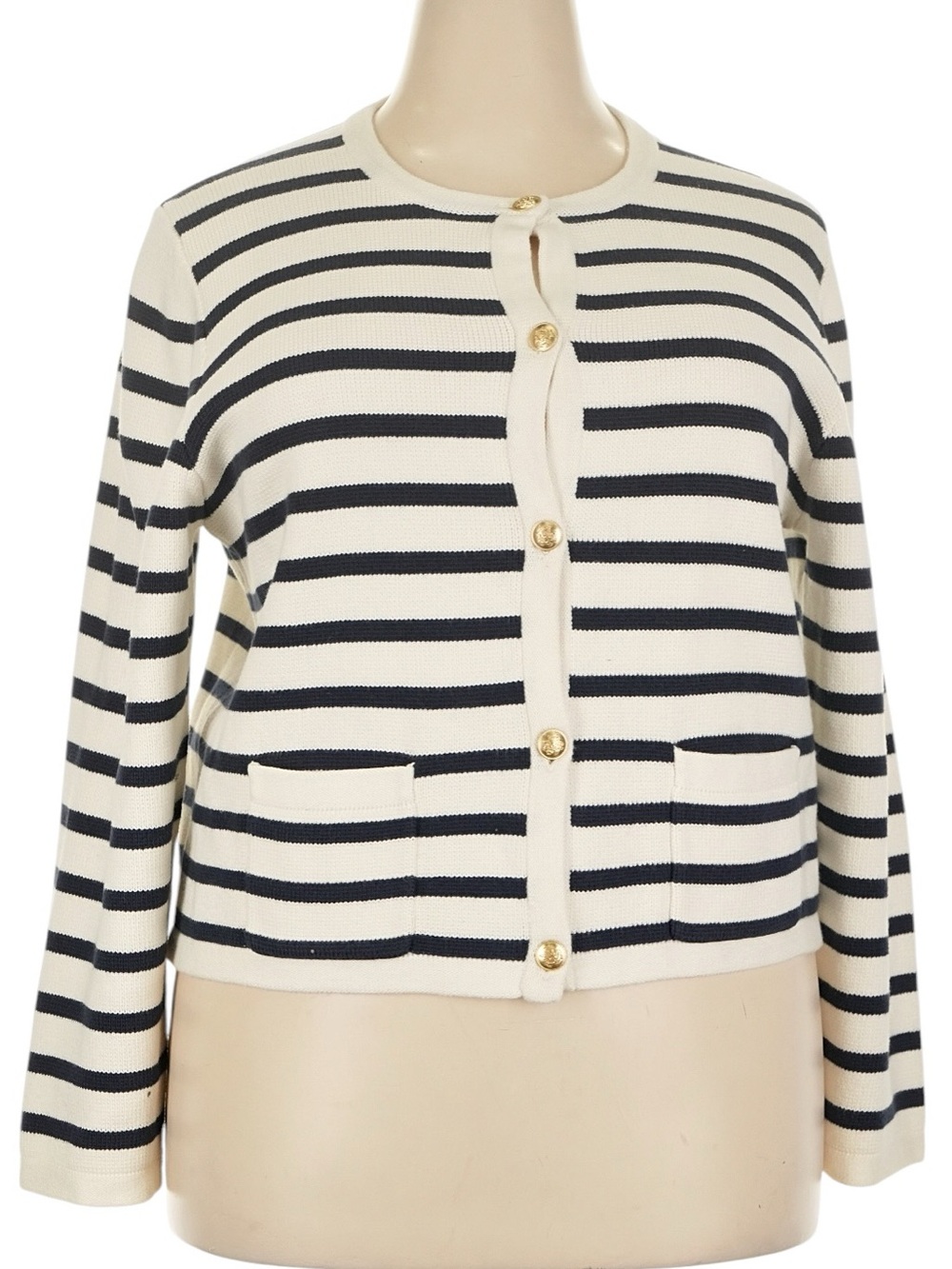 J. Crew Emilie Sweater Lady Jacket in Stripe XXL Navy Cream Stripe Work Office